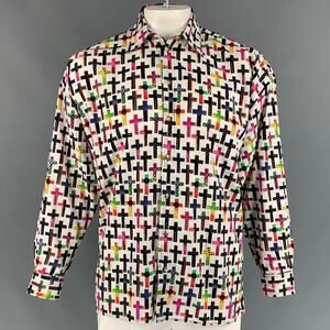 Vintage Size M Multi-Color Cross Print Cotton Long Sleeve Shirt